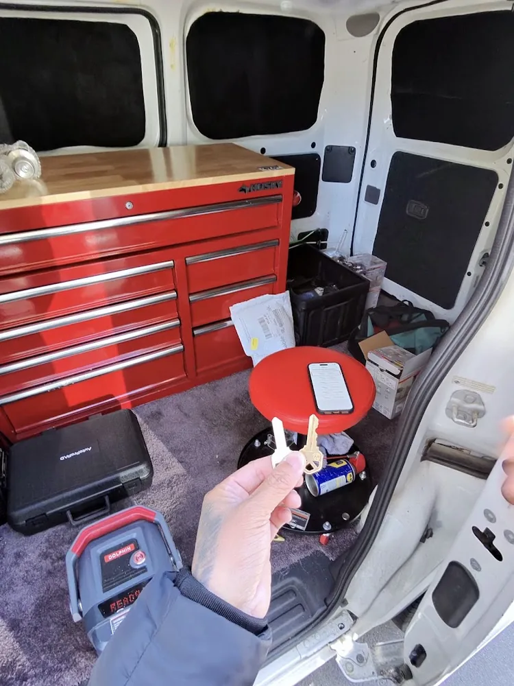 Newly cut keys inside Essential Locksmith mobile service van