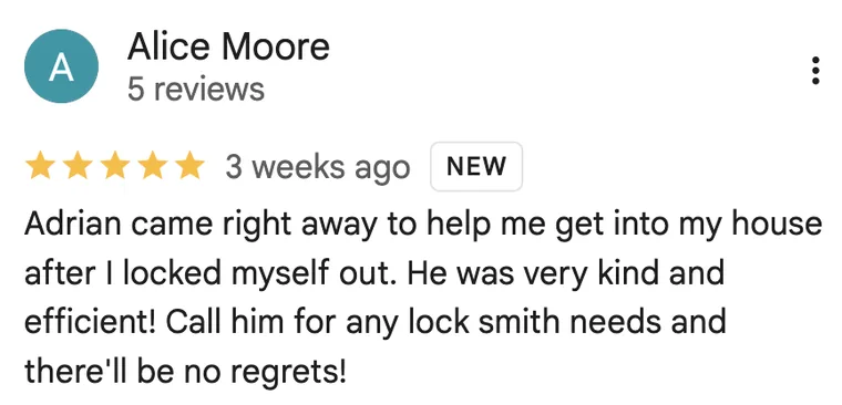 Google review from Alice Moore