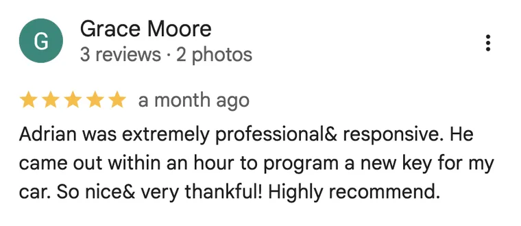 Google review from Grace Moore