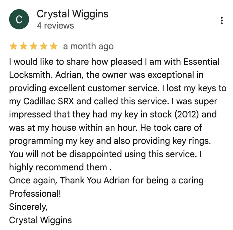 Google review from Crystal Wiggins